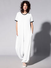 Solid Round-Neck Short Sleeves Casual Jumpsuits